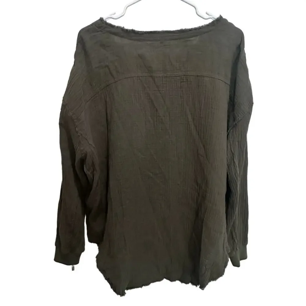 7 For All Mankind Green Henley Top Gauze Oversized Fit Women’s Size XS - Picture 3 of 7